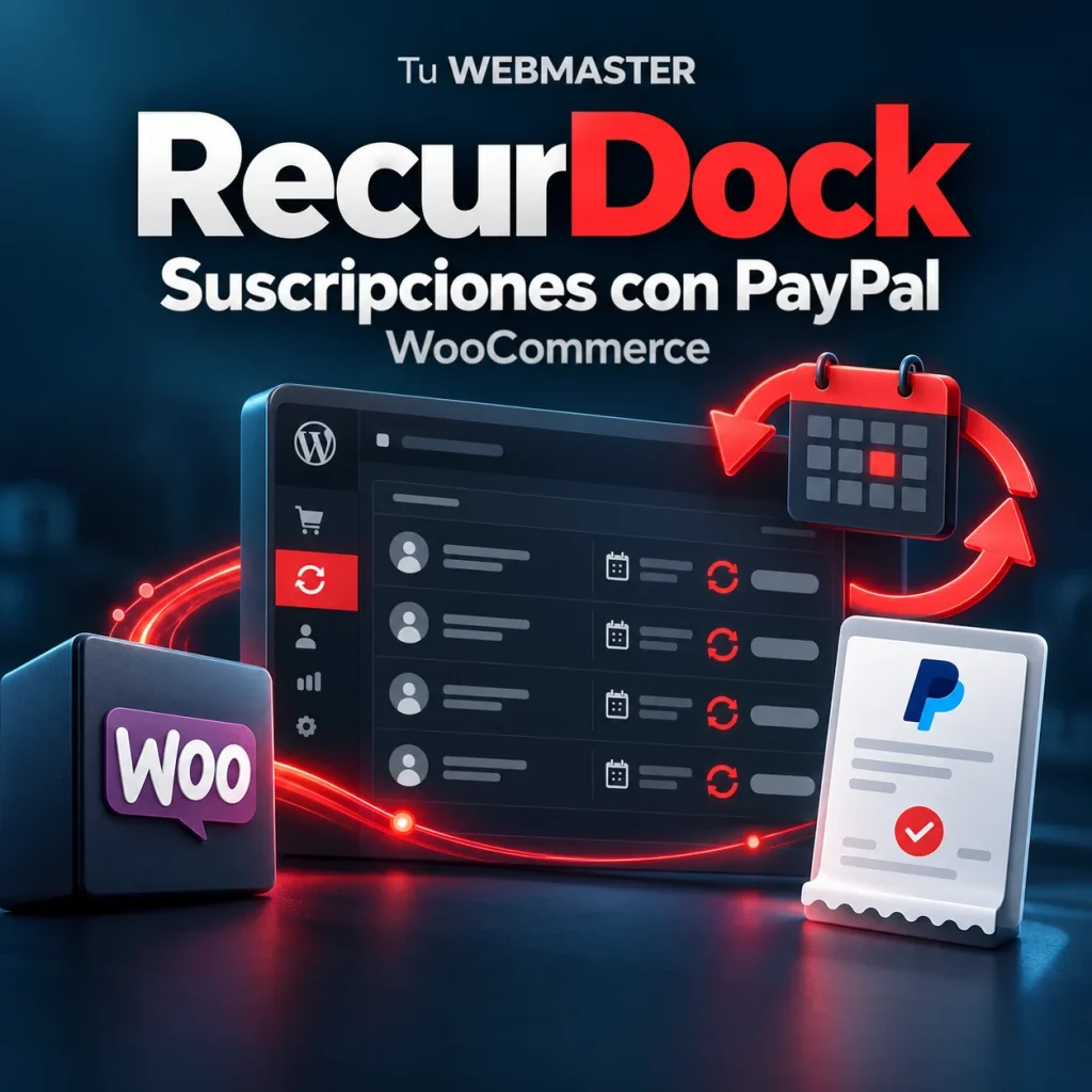 RecurDock de Tu WEBMASTER: suscripciones con PayPal, pedidos de WooCommerce y calendario de cobros